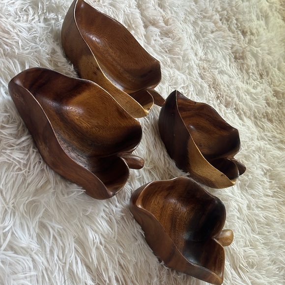 Vintage Monkey Pod Bowls Leaf Shaped Set of 4 MCM Mid Century Modern - Picture 9 of 9